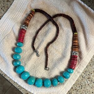 LOFT Turquoise colored Bead Necklace with Brown and Red Accents